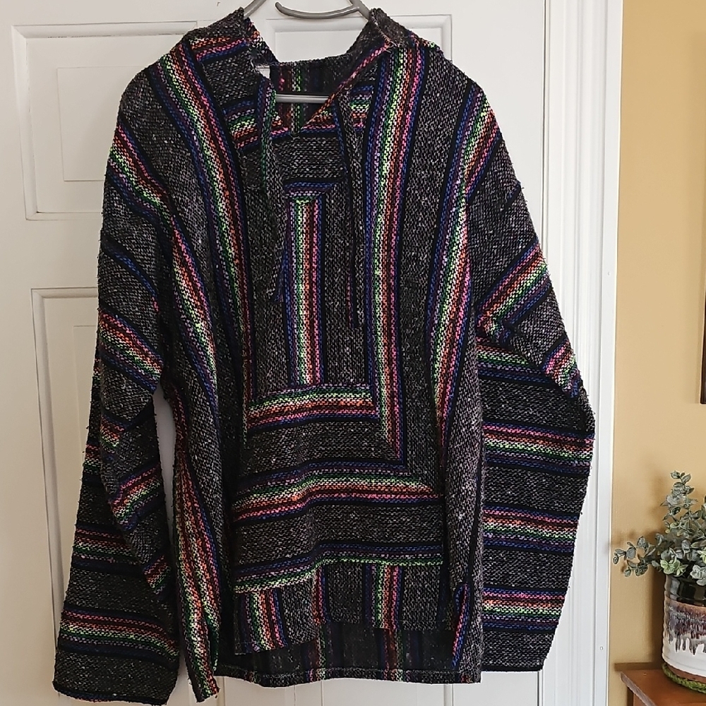 Men's Black Baja Hoodie with Multicolor Stripes